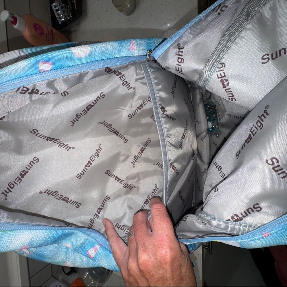 Sun Eight full size light blue unicorn print kids backpack with keychain- NWT - Picture 5 of 9